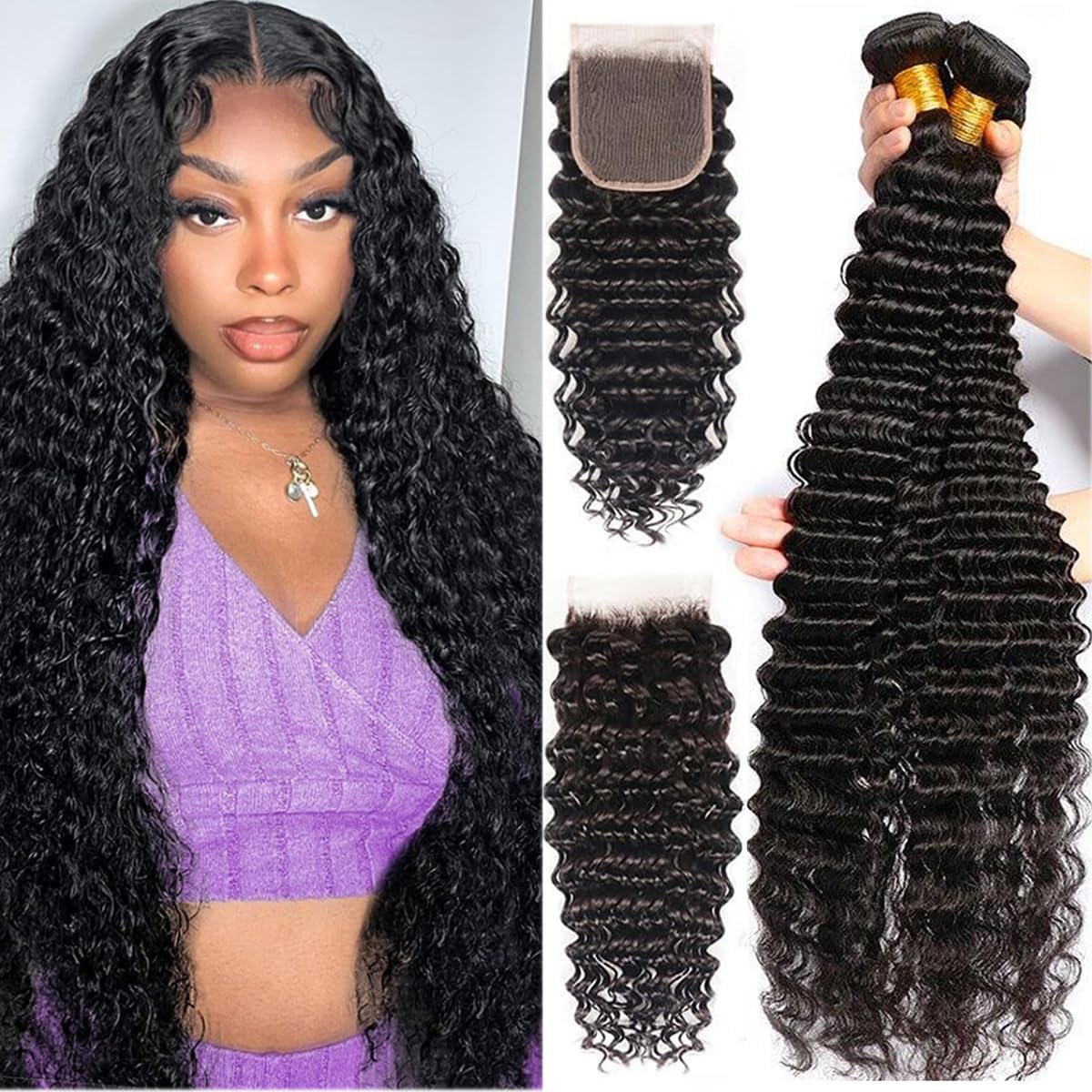 Brazilian Virgin Hair Bundles Deep Wave Human Hair Extensions