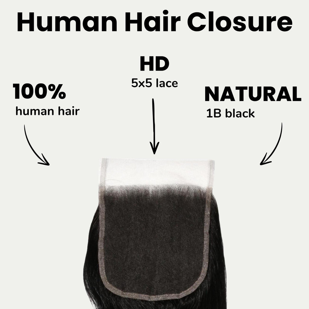 Jet Black Body Wave 5x5 HD Lace Human Hair Closure